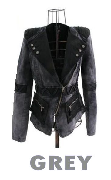   Studded Power Shoulder Denim Jeans Tuxedo Coat Blazer Jacket  