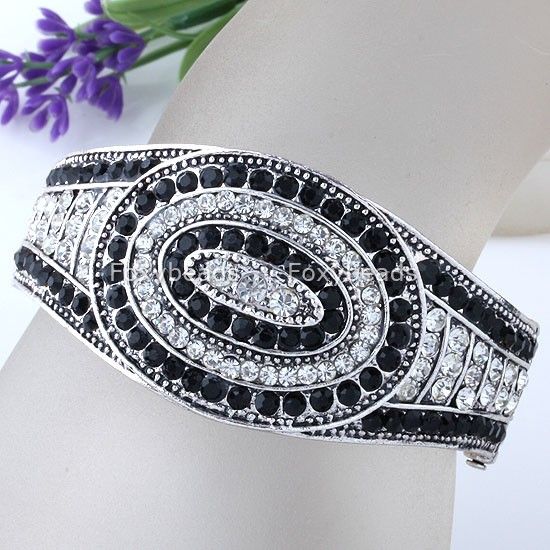 Crystal Alloy Rhinestone Bling Bracelet Bangle WH & BL  