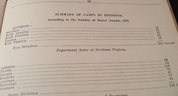 UCV BOOKLET LIST OF CONFEDERATE VETERANS CAMPS ~ 1921 ISSUE  