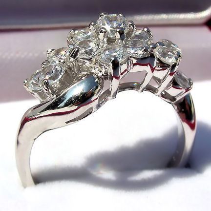 4ct Russian Ice CZ Waterfall Cluster Bypass Ring s 7  