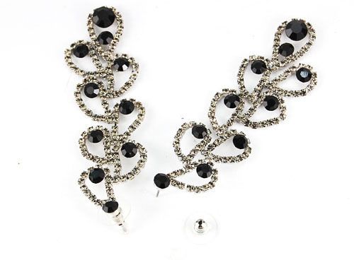 Jet Black Gunmetal Tone Retro Inspire Austrian Crystal Drop Hang 