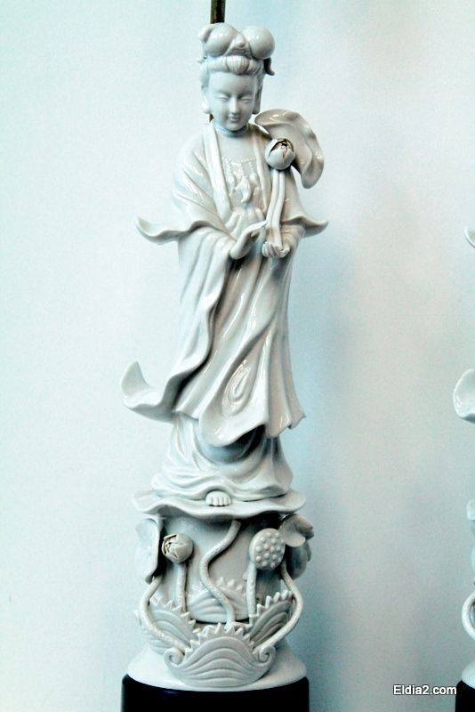 Chinese Blanc de Chin Kwan Yin Lamps  