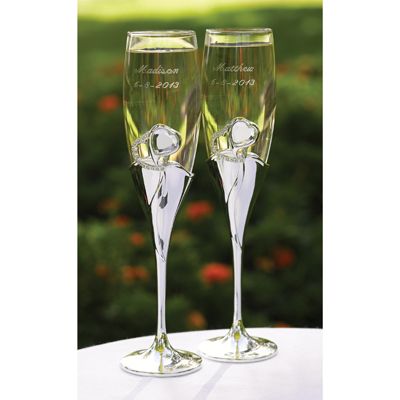 Rhinestone Hearts Wedding Toasting Flutes Set Elegant  