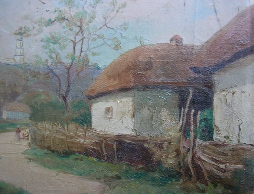 OLD LANDSCAPE OIL ON CANVAS NAILED TO WOOD BOARD FRENCH  