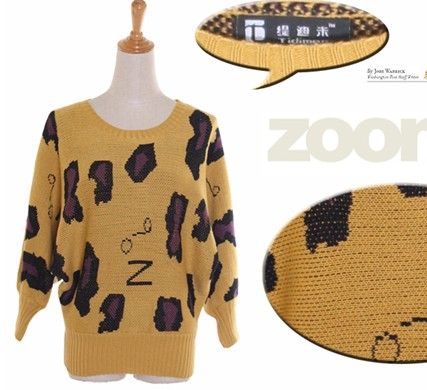   CASUAL CREW NECK JUMPER SWEATER BATWING SLEEVE LEOPARD PATTERN 1665