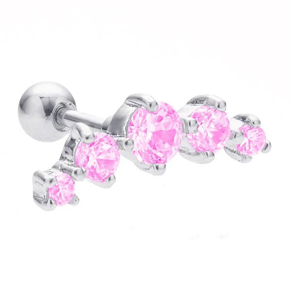 CZ Crescent 5 Gem Cartilage Piercing Earring 16G 16 Gauge G  