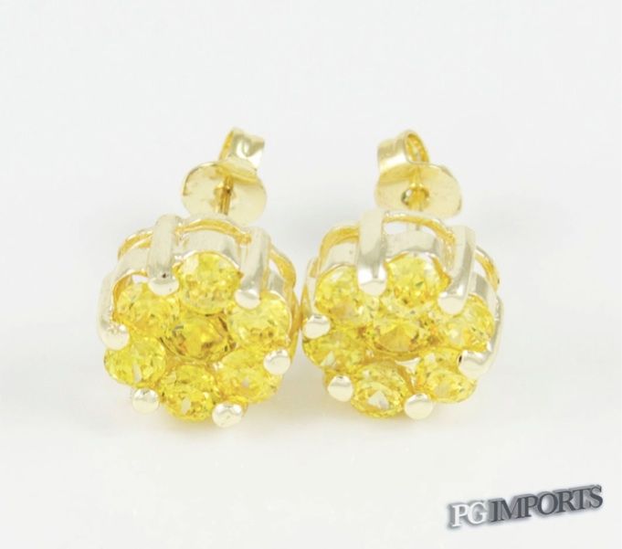 14K Y/GOLD PLATED YELLO INVISIBLE FLOWER HIPHOP EARRING  