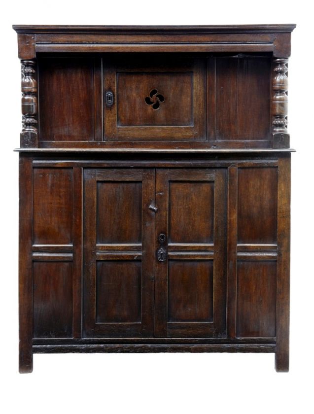 LATE 17TH CENTURY ANTIQUE ENGLISH OAK COURT CUPBOARD  