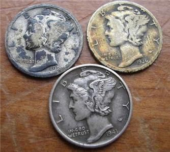 SILVER MERCURY DIMES 1920 D,36S,41P,41S,42D, 42S, 44D,NICE 1945 P 