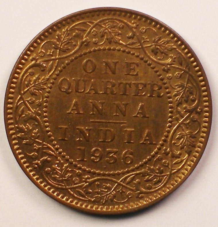 1936 India One Quarter Anna BU Coin NICE   