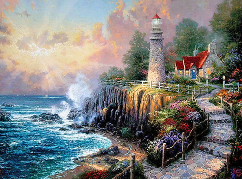 Light of Peace RARE P/P 24x36 Framed Limited Thomas Kinkade Lighthouse 