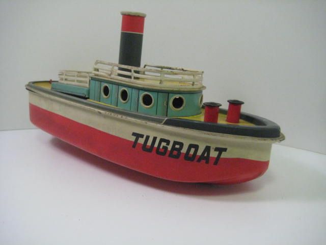 1950s Vintage MARUSAN SAN Tin litho Batt OP TUgboat ship Battery 