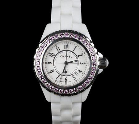 CHANEL J12 33MM WHITE CERAMIC PINK SAPPHIRES LADIES H2010 £7,000 