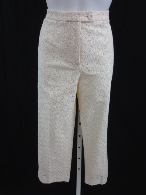 NWT CAROLINA HERRERA Ivory Eyelet Cropped Pants 8  