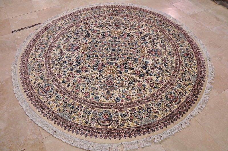 FOOT ROUND AREA RUG FINE PERSIAN IVORY BEIGE PAKISTAN  