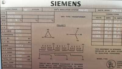 Siemens 1500/2000KVA 12470 to 480/277V Copper Wnd Trnsf New Pullout