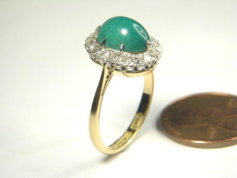 LOVELY ANTIQUE ENGLISH 18K GOLD PLATINUM DIAMOND TURQUOISE RING c1920 