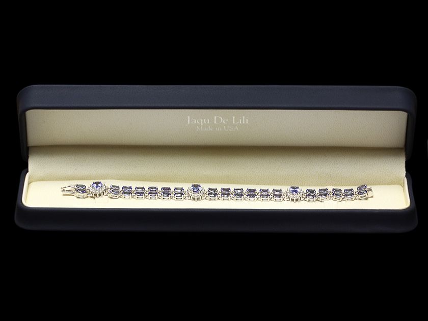 14750 CERTIFIED 14K W GOLD 19CT TANZANITE 1.20CT DIAMOND BRACELET 