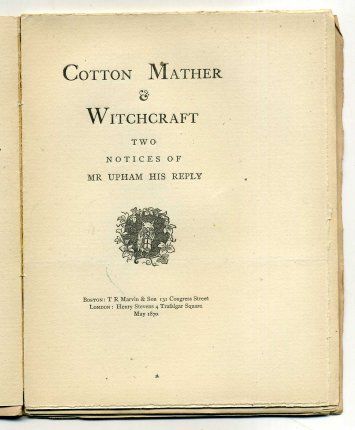 SALEM Cotton Mather Witchcraft Two Notices Upham 1870  