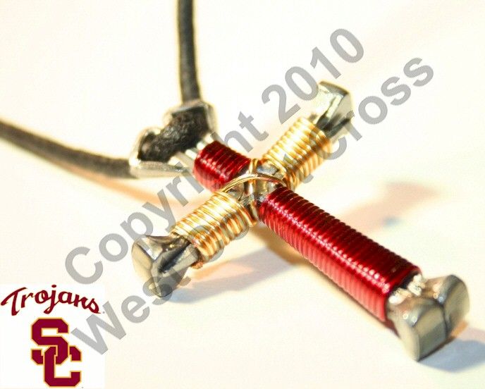 Team Horseshoe Nail Cross Necklace   USC Trojans  