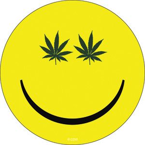 SMILEY FACE green weed leaf eyes STICKER  legalize hemp  