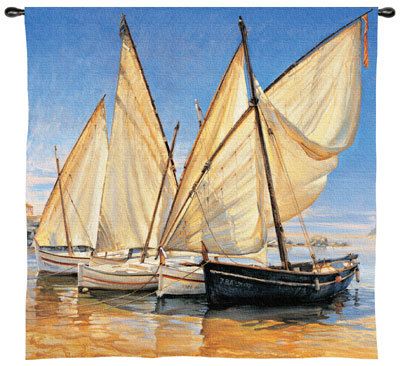 Coastal Sail Boats Tapestry Ocean Beach Wall Hanging  