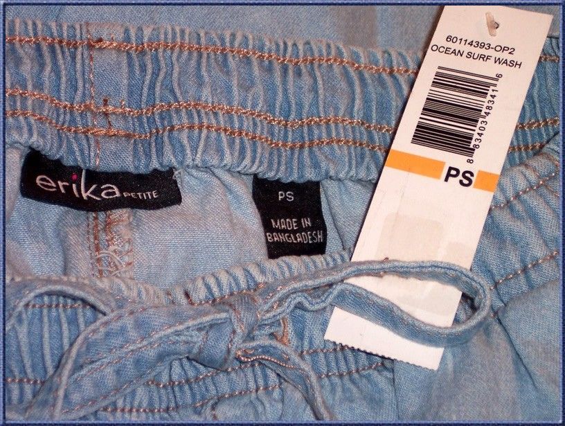 NWT ERIKA Womens Elastic Waistband BLUE JEAN SHORTS PS Ocean Surf 