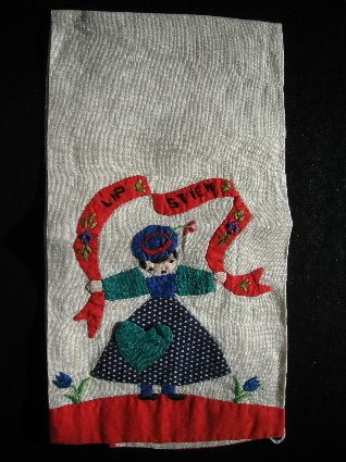 Vintage Lipstick Towel w/ Adorable Girl holding Banner  