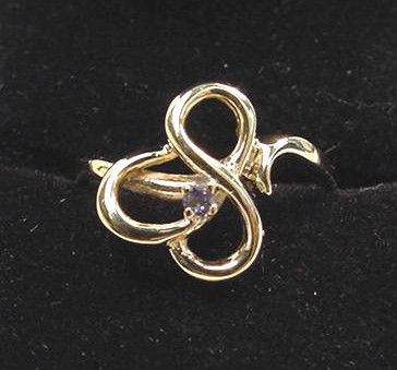NATURAL ALEXANDRITE ROUND CUT STYLIZED SWIRLED LOOPS 14K GOLD RING 