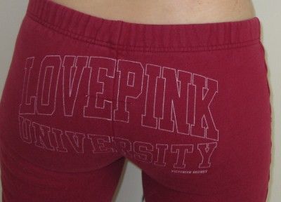 VICTORIAS SECRET LOVE PINK SWEAT PANTS XS XSMALL Red Pink Vintage 