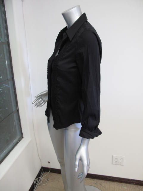 Trina Turk Black Long Sleeve Gathered Detail Button Down Top M  