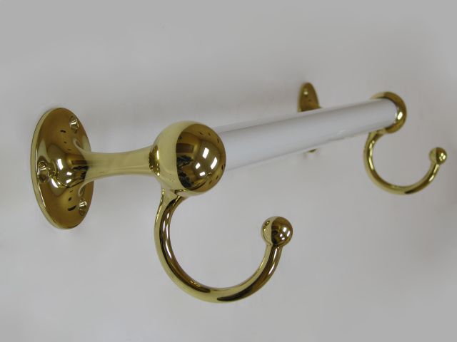 MOTIV 18 TOWEL BAR w HOOKS 0102HPW 3 BRASS / PORCELAIN  