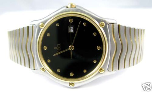 Mens Ebel Classic Wave 18K Gold Stainless Steel Watch  