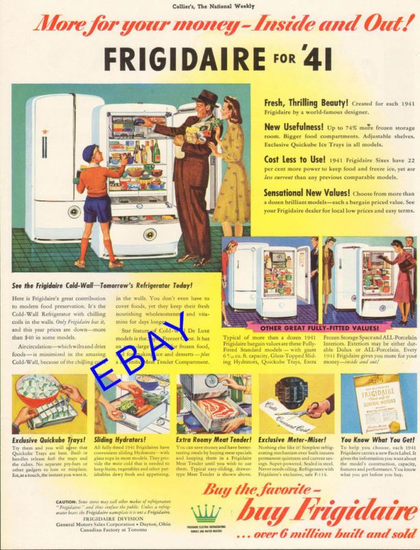 LARGE 1941 FRIGIDAIRE REFRIGERATOR FREEZER AD DAYTON OH  