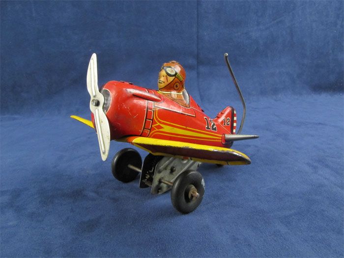 Vintage 1920s Marx Tin Wind Up Roll Over Plane Toy  