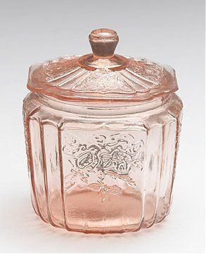 LOVELY COLLECTIBLE MAYFAIR DEPRESSION GLASS COOKIE JAR  