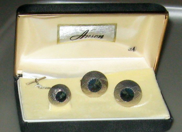 Vintage Anson Cufflinks & Tie Tack W/Blue Stone Boxed  