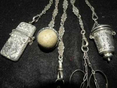 ANTIQUE ENGLISH STERLING SEWING CHATELAINE G. UNITE  