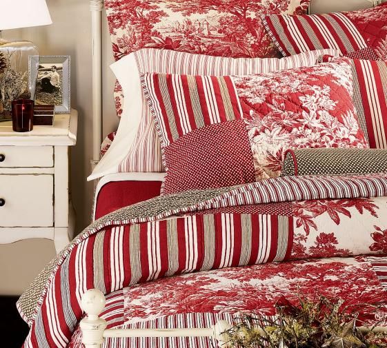 Pottery Barn MATINE PATCHWORK Quilt/Sham Full/Queen RED  