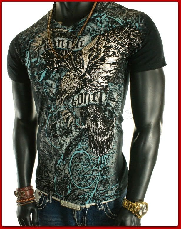 NEW MENS BLACK V NECK UFC MMA EAGLE SHINY CLUB T SHIRT  