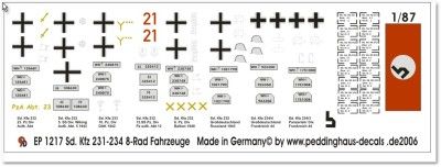 German SdKfz 231   234, 8 Rad Markings Decals 1217 For 1/87 Minitanks 