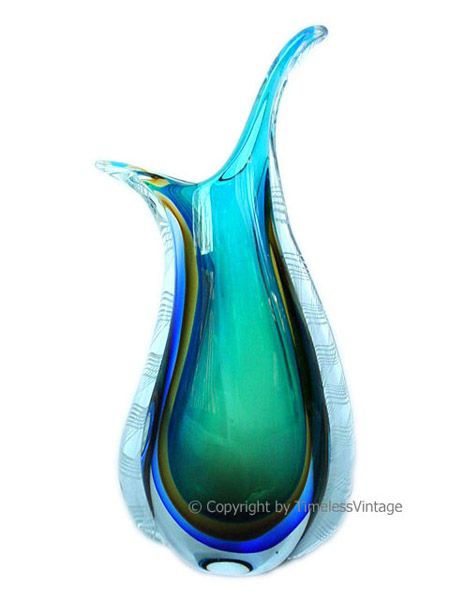 Heavy Murano Art Glass Fused Hand Blown Sculpture Vase  