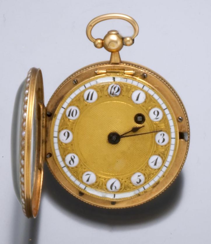 Ladys Gold & Pearl Verge Fusee Fancy Dial Pocket Watch  