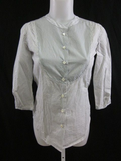 ORGANIC Gray White Srtipe Button Down Blouse Top XS  