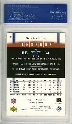   UPPER DECK HERSCHEL WALKER SIGNED COWBOYS CARD PSA/DNA SLABBED  