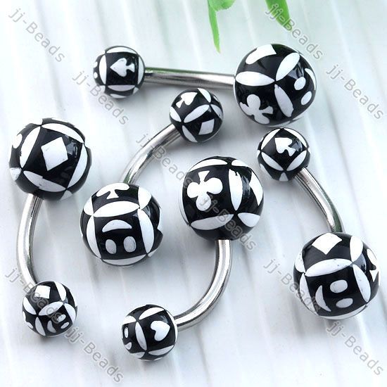 5pc Smile Poker UV Ball Bar Barbell Navel Ring 14Ga Stainless Steel 