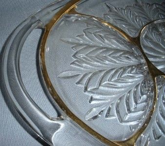 PATTERN GLASS OVAL RELISH TIDBIT TRAY VINTAGE FEATHER  