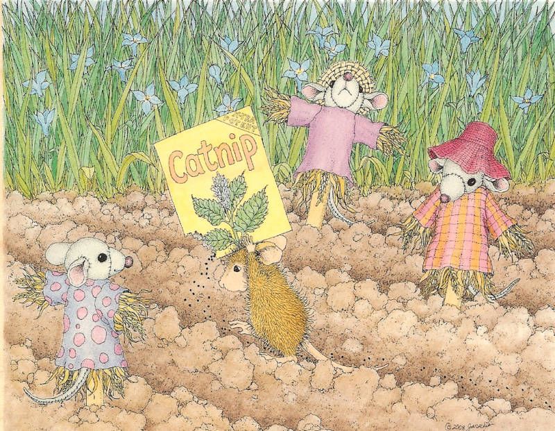 HOUSE MOUSE Wood Mounted Rubber Stamp Field of Catnip Farmer 