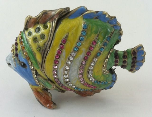 BEJEWELED FISH STATUE FIGURINE TRINKET JEWELRY BOX  