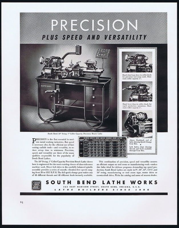 1941 South Bend Lathe Works Indiana USA Print Ad  